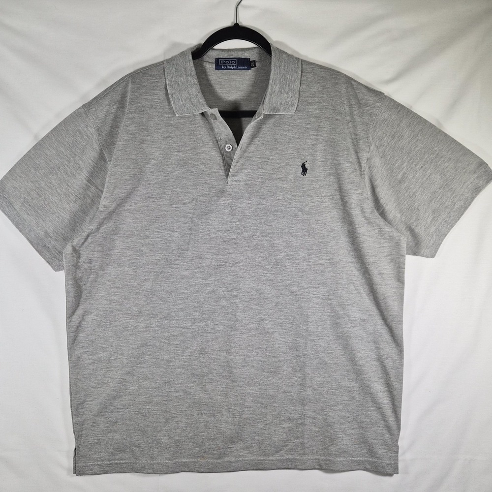 Polo Ralph Lauren 2XL Gray Polo Shirt Big Pony Spellout Collar Short Sleeve